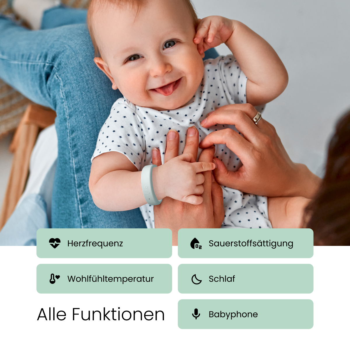 Lilio - Smartes Babyarmband | Alter: 0-5 Jahre | Vitalwerte-Monitor und Alternative zum Babyphone | verschiedene Farben: